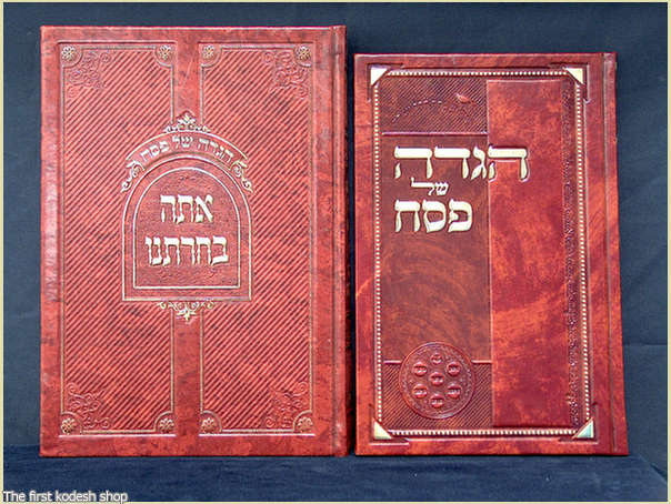 פסח הגדה של פסח בכריכת עור משוחזר קשה 